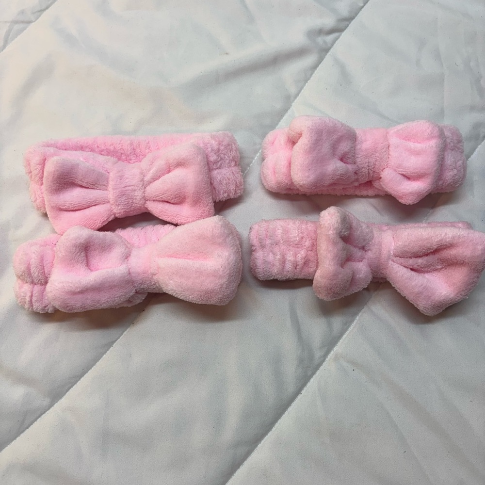 Pink 4 Pcs Spa Headband, Hair Band for Washing Face, Makeup, skincare Headband